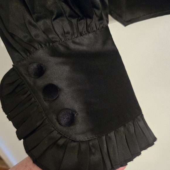 Victorian Choice Ruffled High Neck Black Satin Womens Blouse Top Sz XL Steampunk - Picture 4 of 5